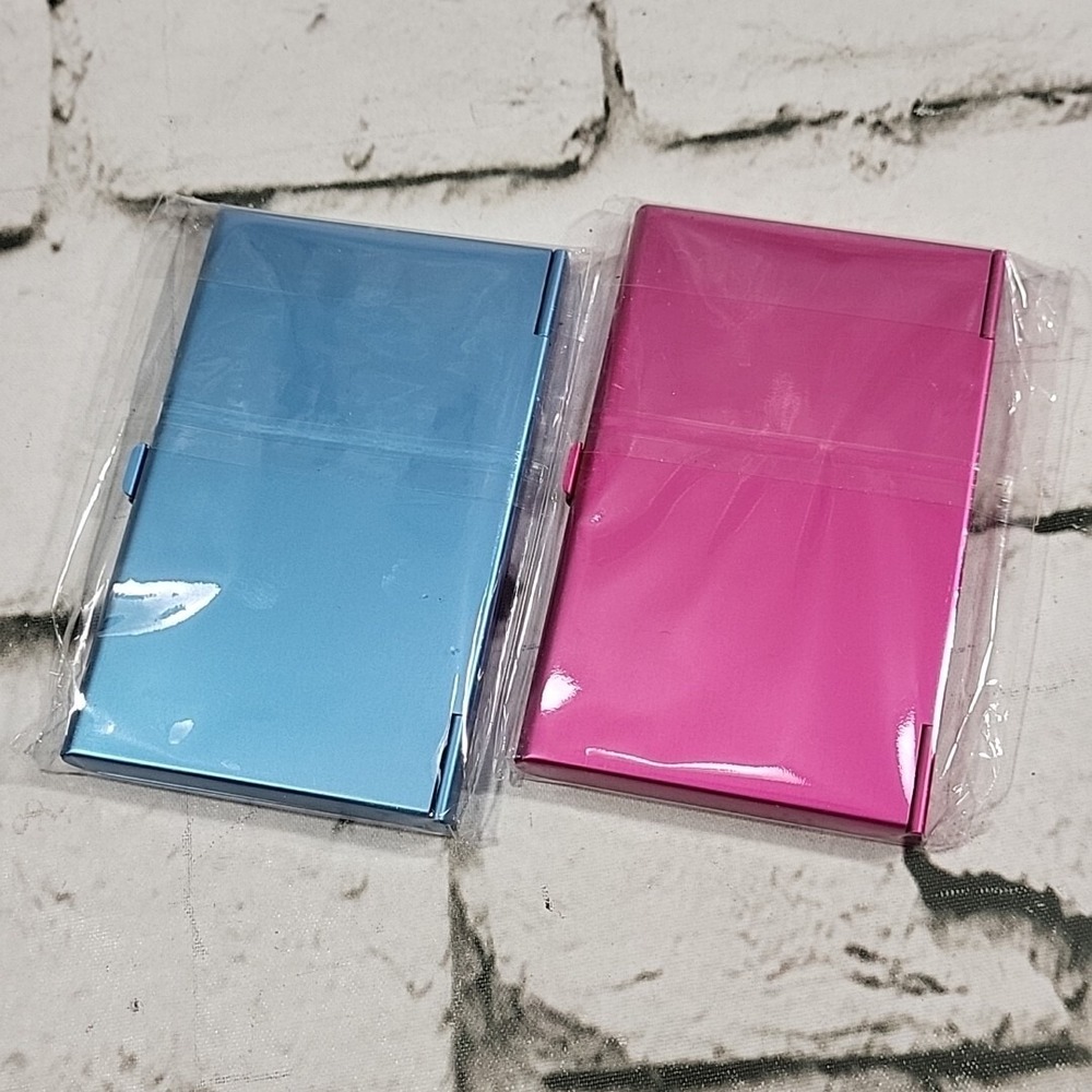 Hard Case Wallet Metal ID Card Holder Lot Of 2 Pink Blue His Hers NEW - Picture 5 of 6